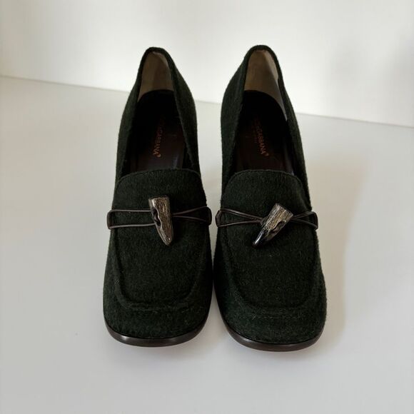 Dolce & Gabbana Green Wool Loafer Heels w/Toggle Buttons Sz 40 - Picture 2 of 10